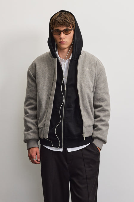Legnano Wooloptic Bomber Jacket Rock Grey Melange