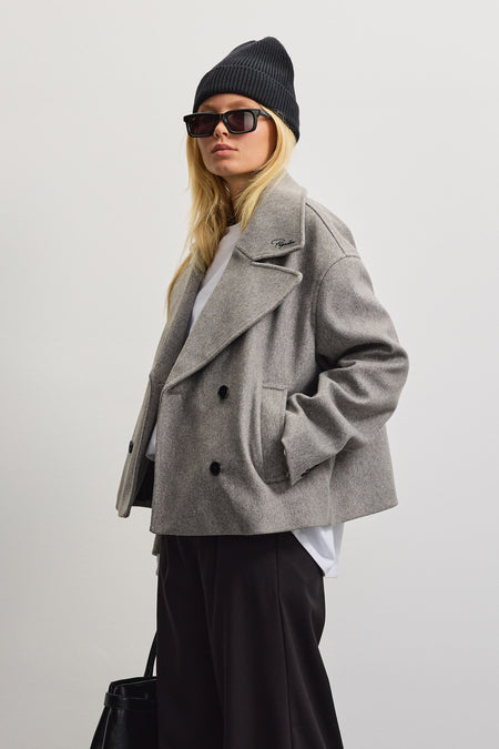 Maratea Oversized Short Coat Rock Grey Melange
