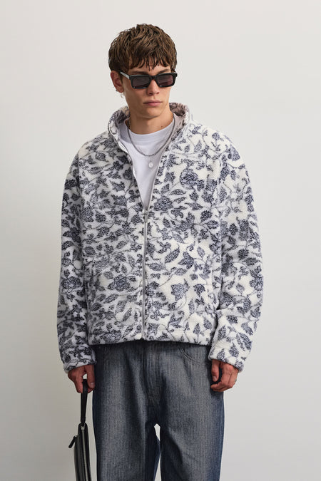 Mikkeli Oversized Teddy Jacket Warm White Indigo Blue