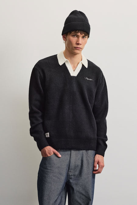 Tiglieto Oversized Knit Longsleeve Polo Black
