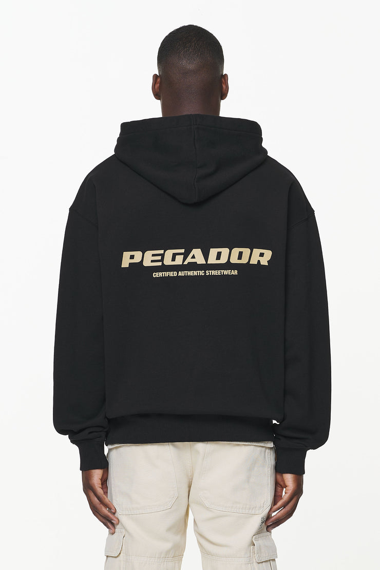 Pegador Colne Logo Oversized Hoodie Vintage Washed Onyx Black Gum