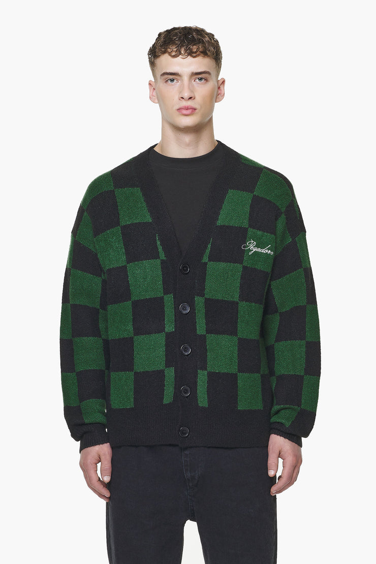 Pegador Todd Checkered Knit Cardigan Onyx Black British Green