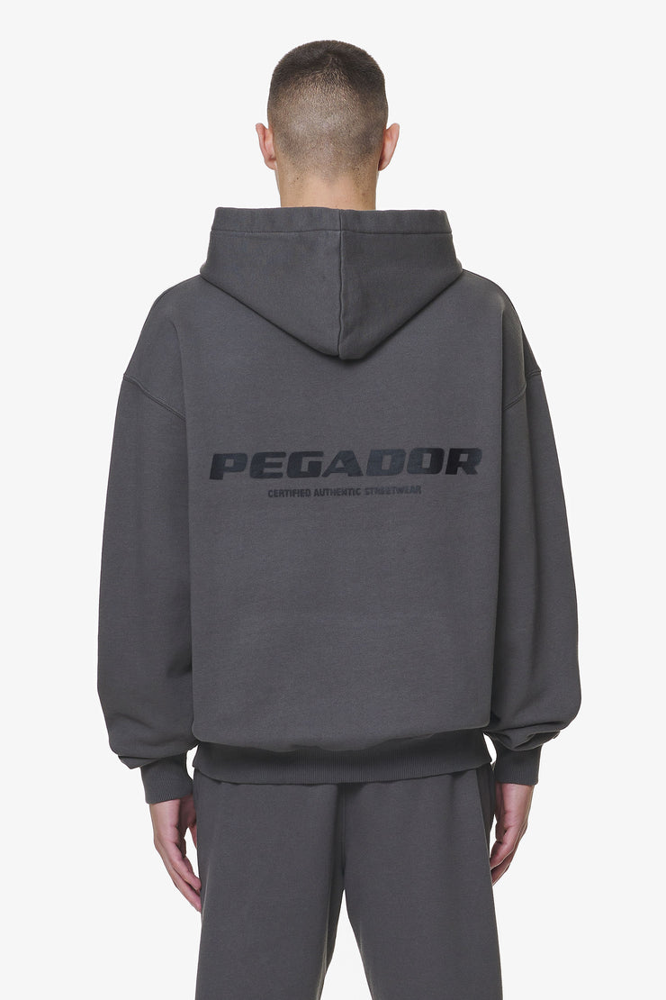 Pegador Colne Logo Oversized Hoodie Washed Volcano Grey