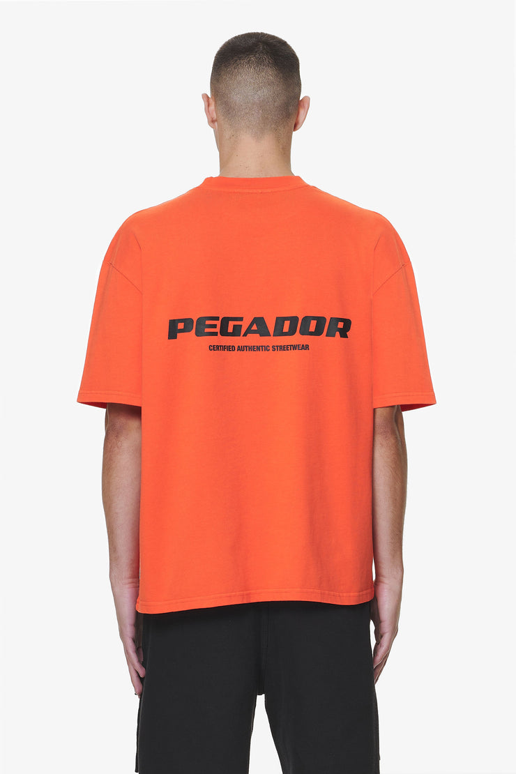 Pegador Colne Logo Oversized Tee Washed Signal Red