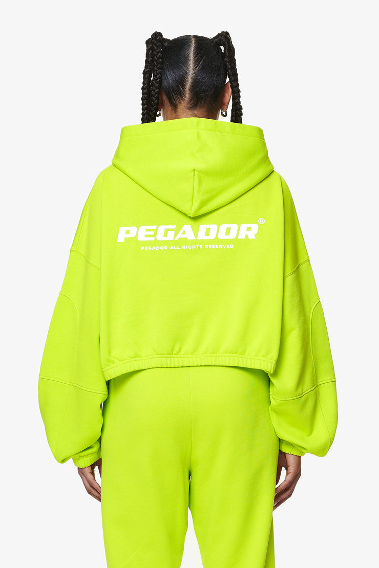 Pegador Skei Logo Oversized Cropped Hoodie Washed Lime Yellow