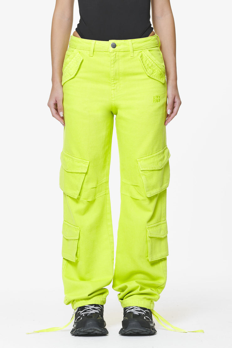 Pegador Maloy Cargo Wide Jeans Washed Lime Yellow