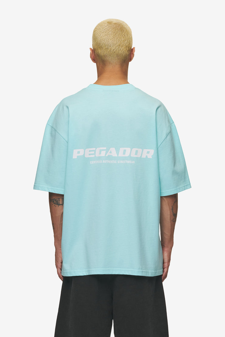 Pegador Colne Logo Oversized Tee Washed Sky Blue White