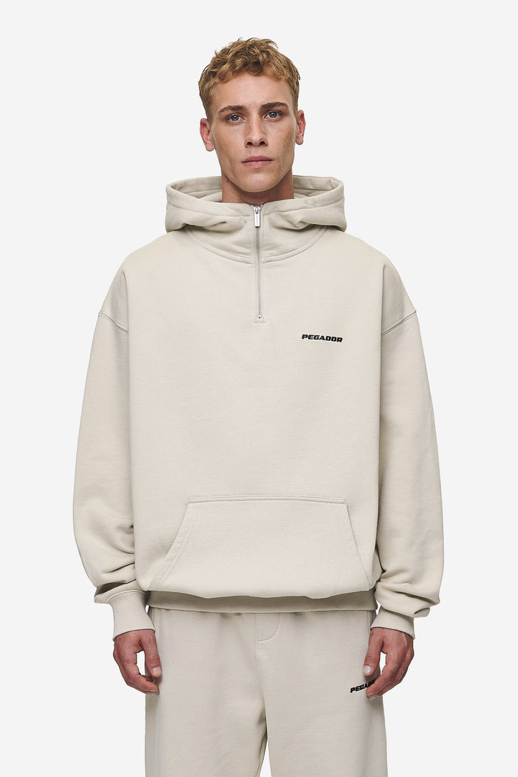 Pegador Logo Oversized Halfzip Hoodie Washed Light Beige