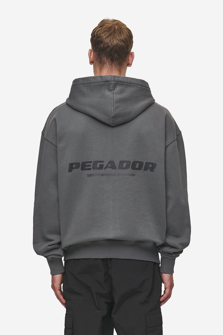 Pegador Colne Logo Oversized Sweat Jacket Washed Anthracite Black