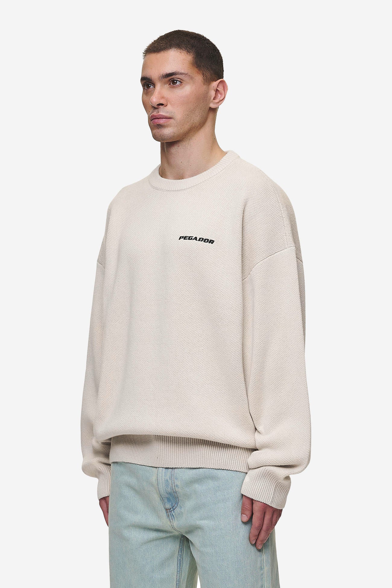 Logo Oversized Knit Sweater Light Beige – PEGADOR®