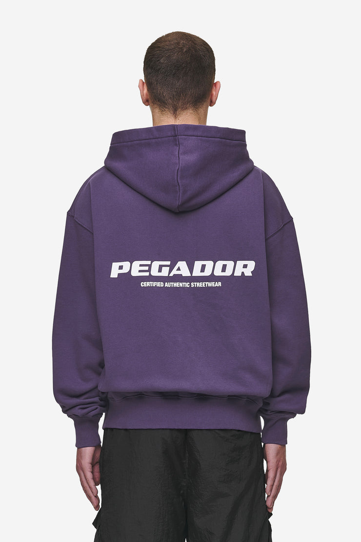 Pegador Colne Logo Oversized Sweat Jacket Washed Deep Purple White