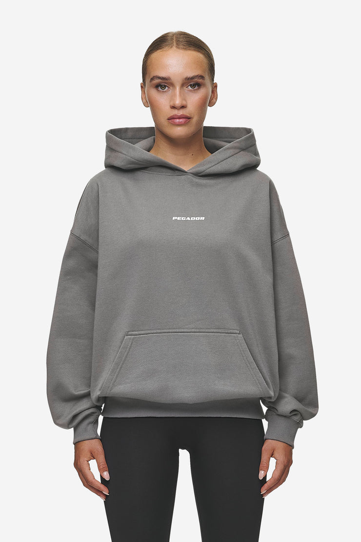 Pegador Clarita Logo Oversized Hoodie Washed Deep Grey White Gum