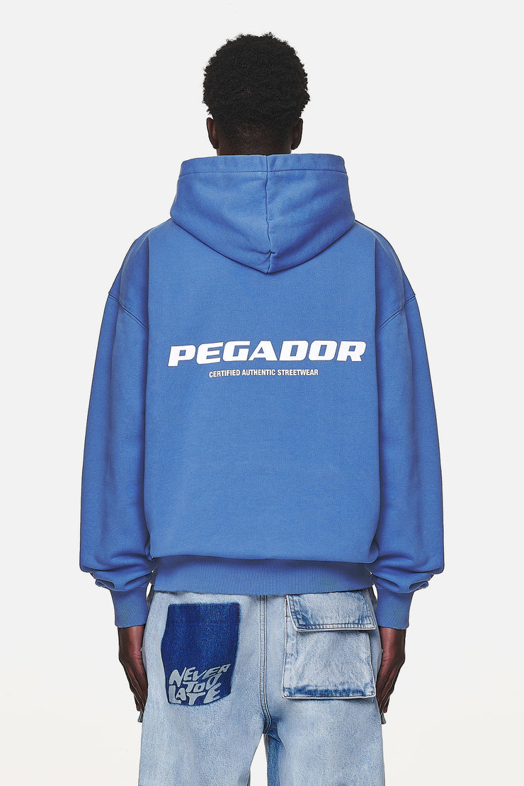 Pegador Colne Logo Oversized Hoodie Washed Retro Blue