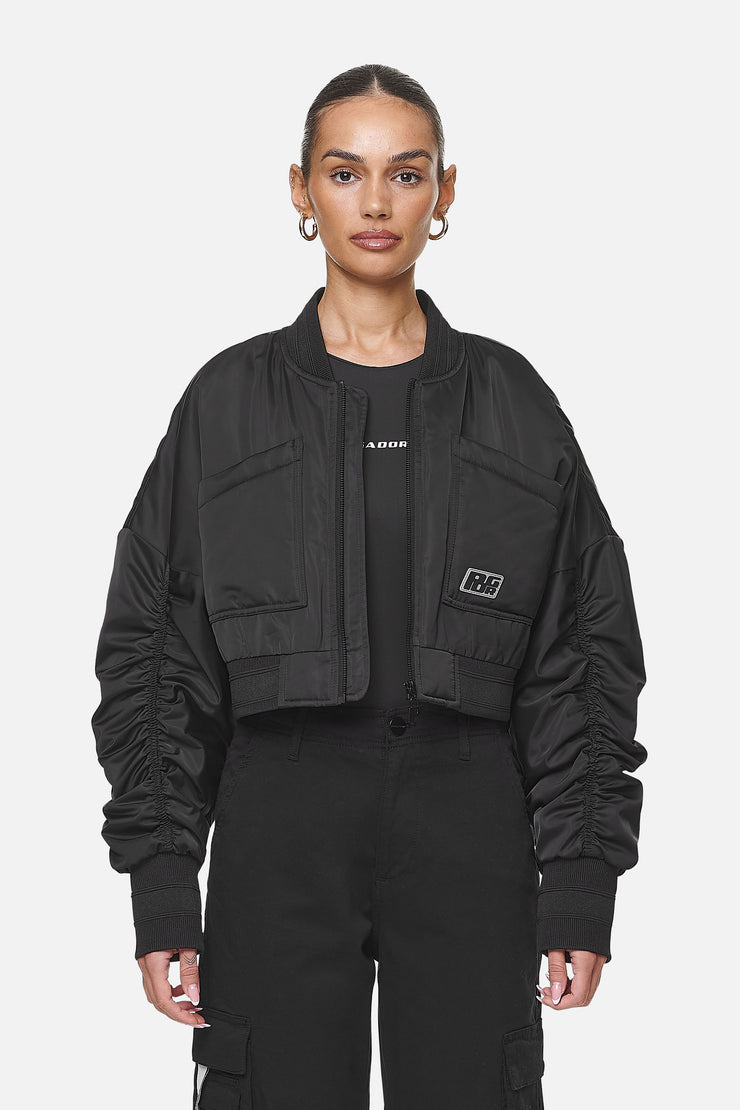 Pegador Laura Cropped Ruffed Oversized Jacket Black