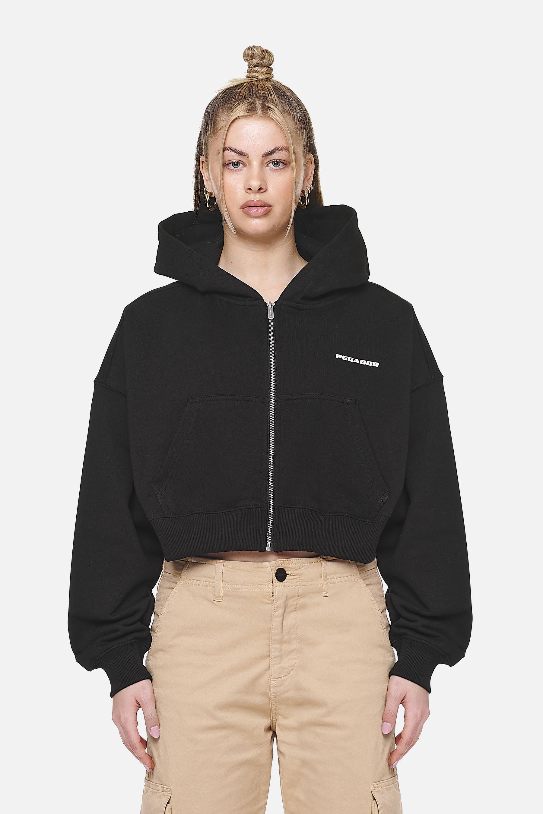 Marla Cropped Zip Hoodie Black White Gum PEGADOR