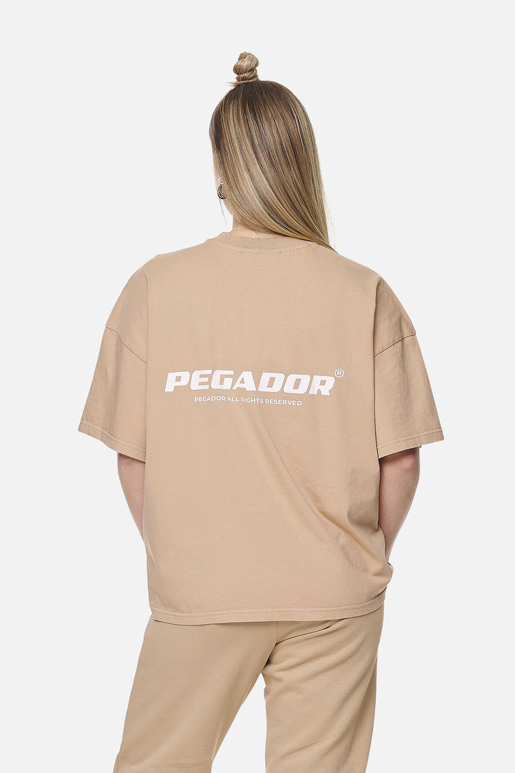 Pegador Arendal Logo Heavy Oversized Tee Washed Safari Sand White