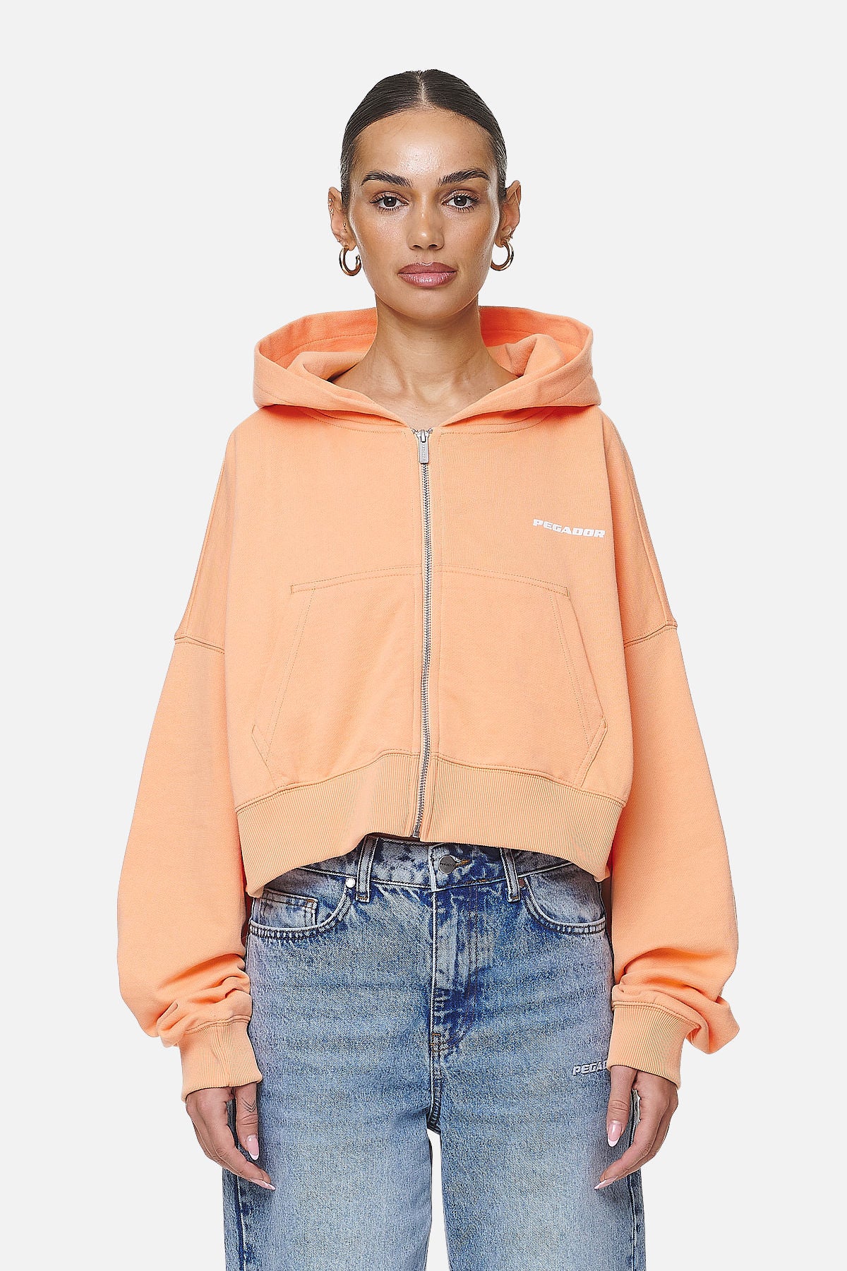 Marla Cropped Zip Hoodie Washed Apricot White Gum PEGADOR