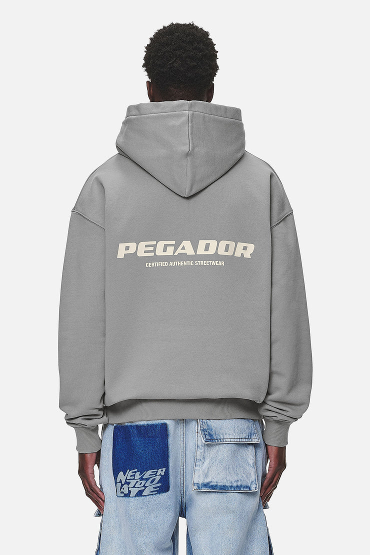 Pegador Colne Logo Oversized Hoodie Washed Cool Grey Desert Sand