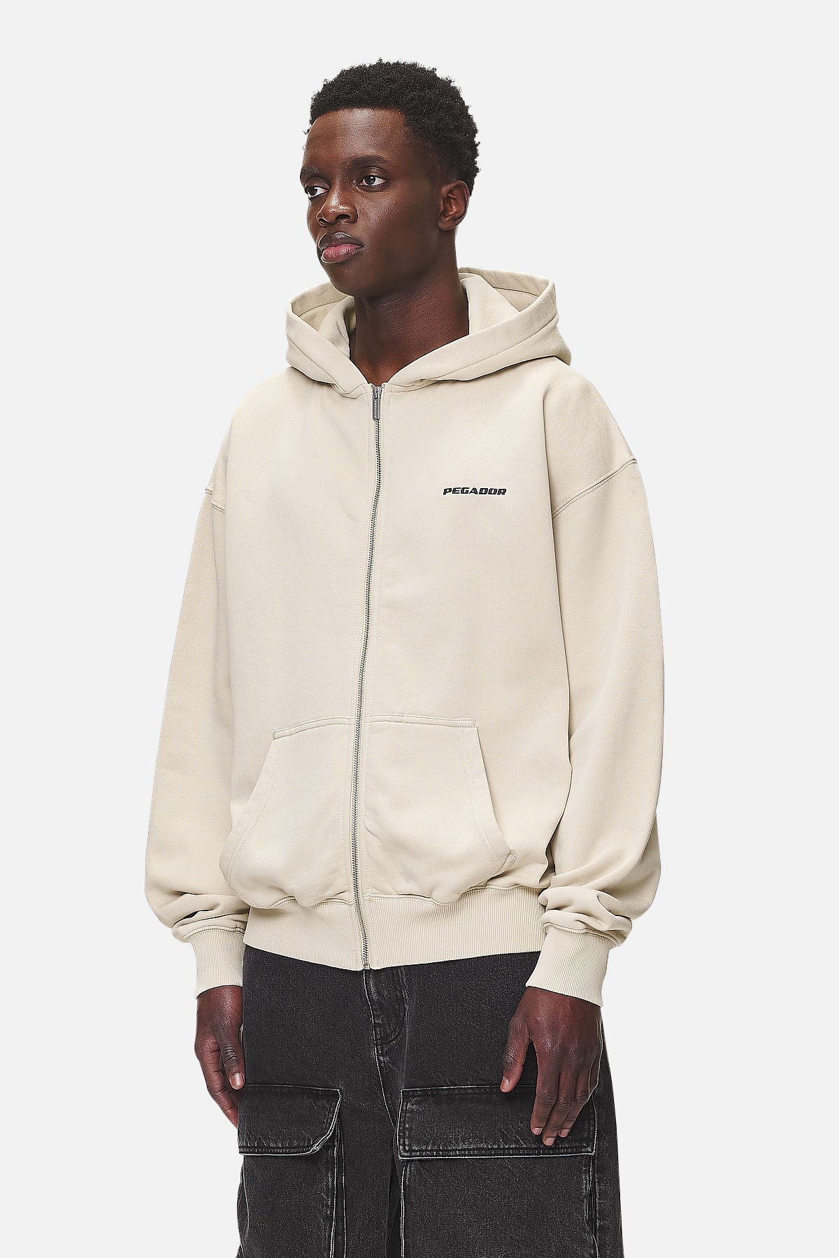 Colne Logo Oversized Sweat Jacket Washed Desert Sand