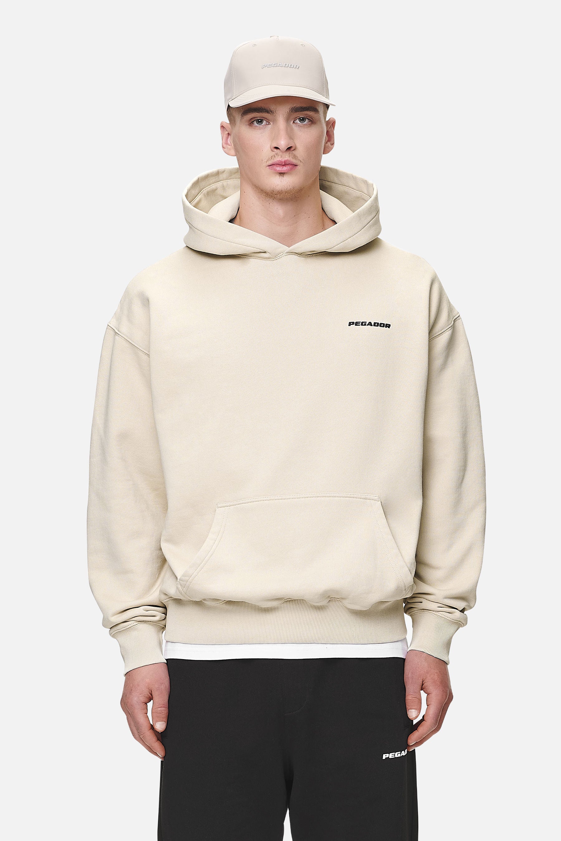 Logo Oversized Hoodie Washed Desert Sand Black Gum PEGADOR