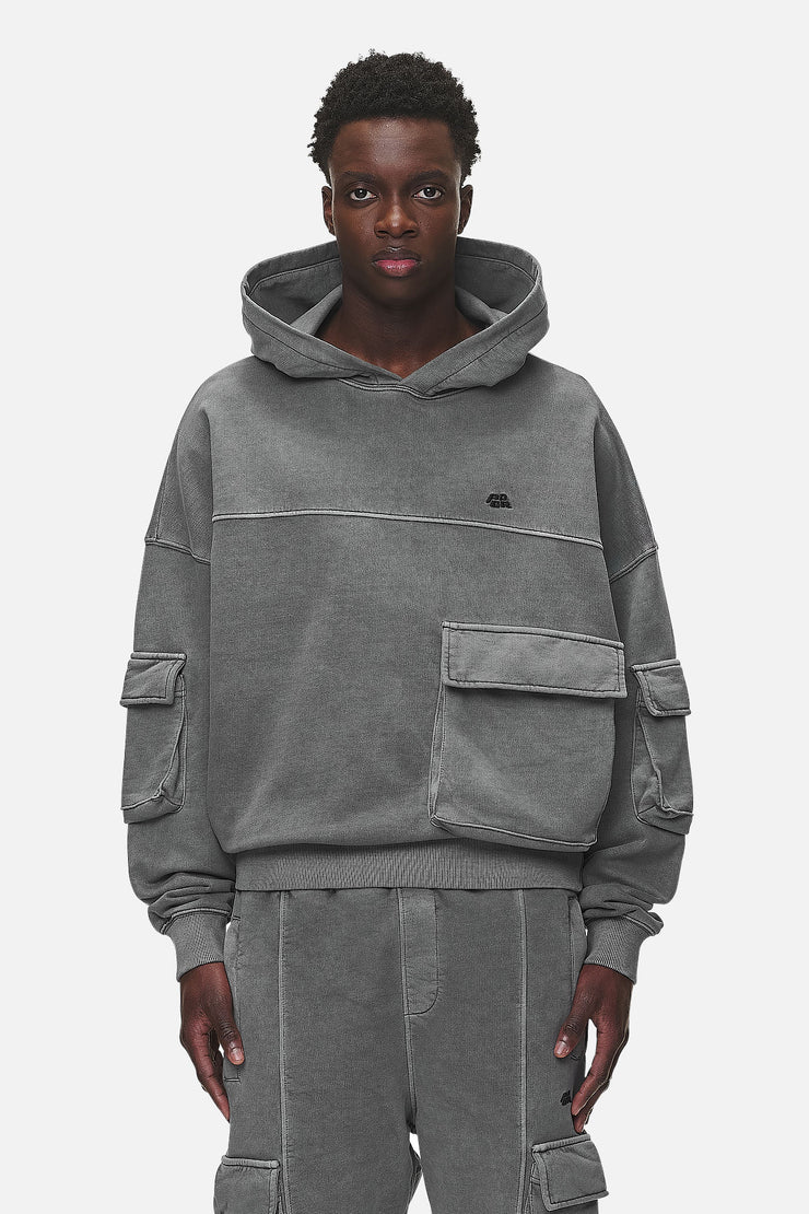 Pegador Harvey Terry Cargo Boxy Hoodie Vintage Grey