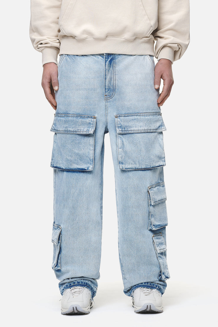 Pegador Lark Loose Cargo Jeans Washed Bright Blue