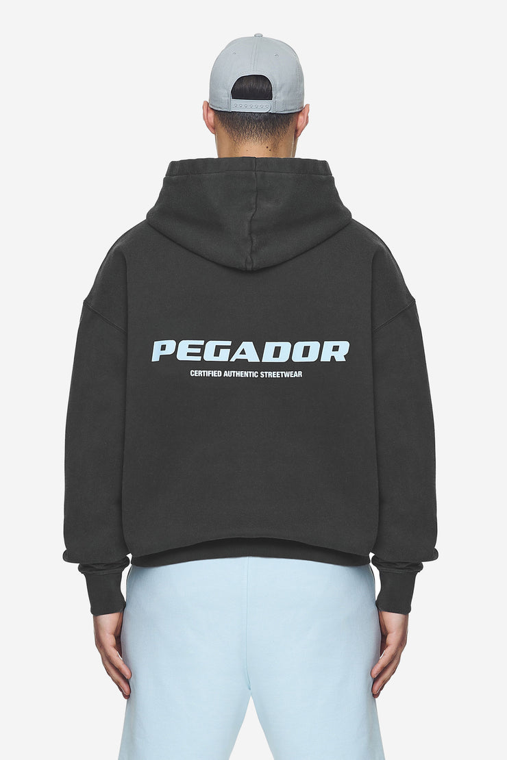 Pegador Colne Logo Oversized Hoodie Vintage Black Baby Blue