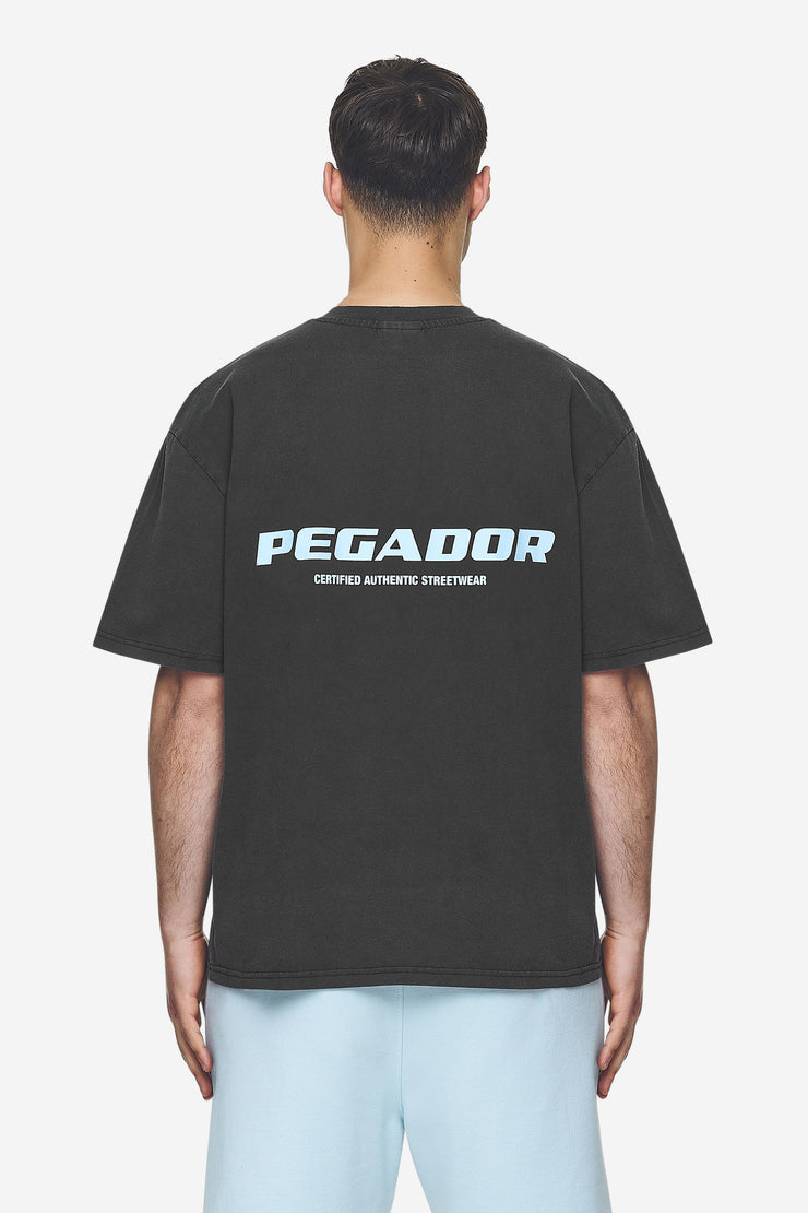 Pegador Colne Logo Oversized Tee Vintage Black Baby Blue