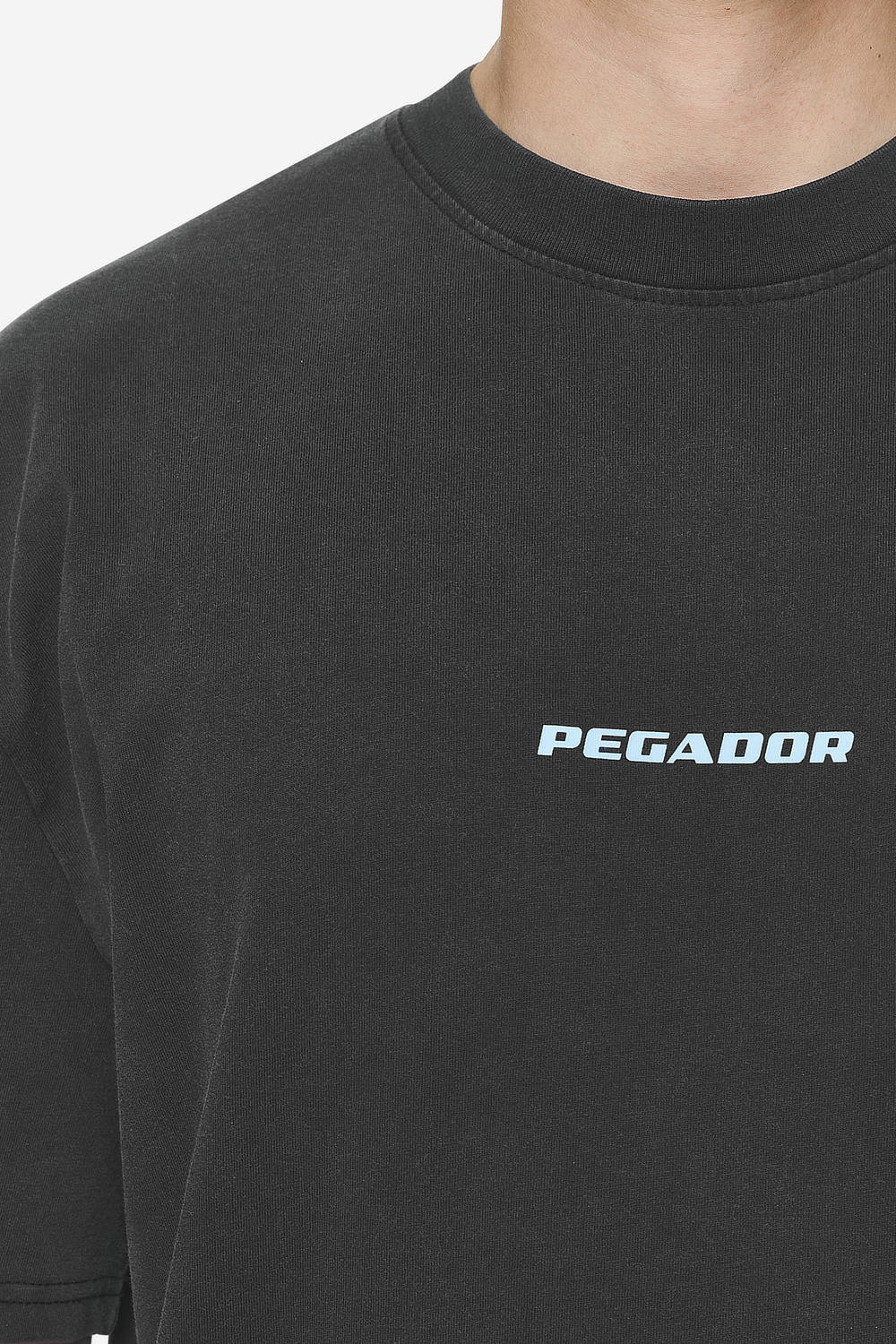 Pegador Colne Logo Oversized Tee Vintage Black Baby Blue Detailshot aus der Next Wave Kollektion für Herren