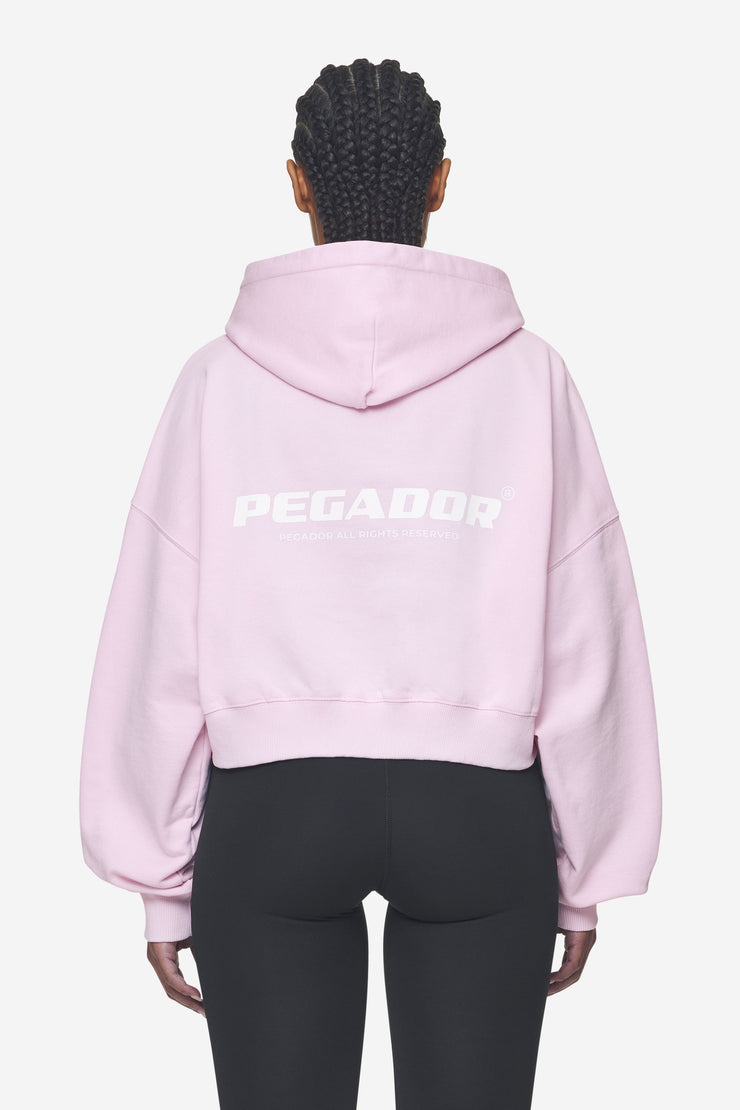 Pegador Luna Logo Oversized Cropped Hoodie Washed Bubblegum White