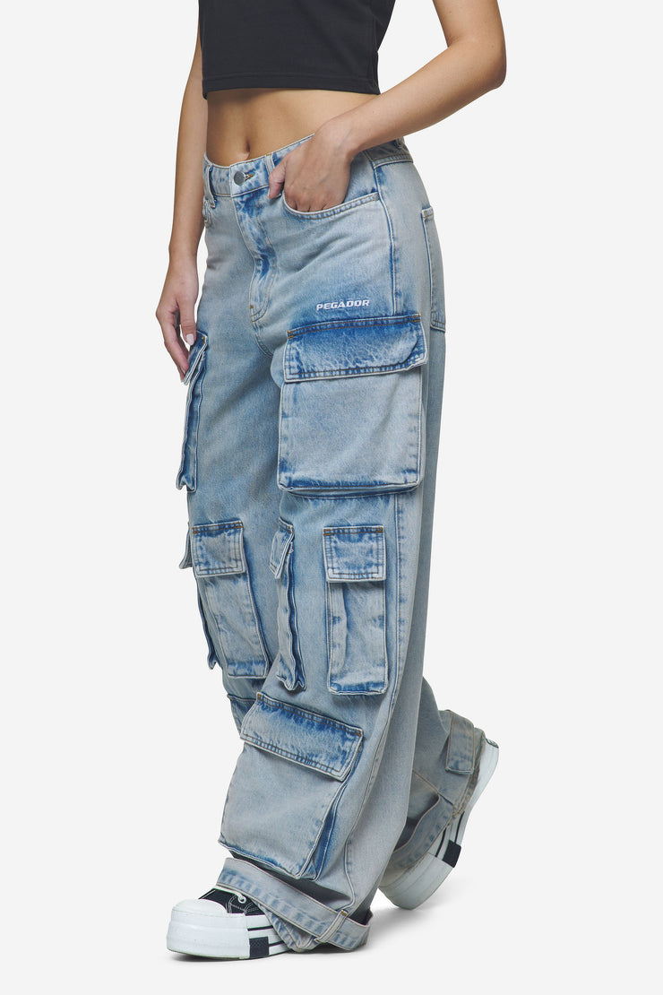 Pegador Celina High Waist Cargo Jeans Washed Pale Blue