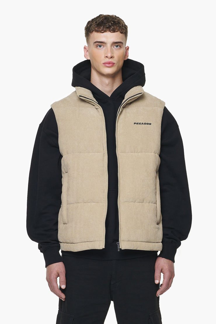 Pegador Bardon Cord Puffer Vest Sand