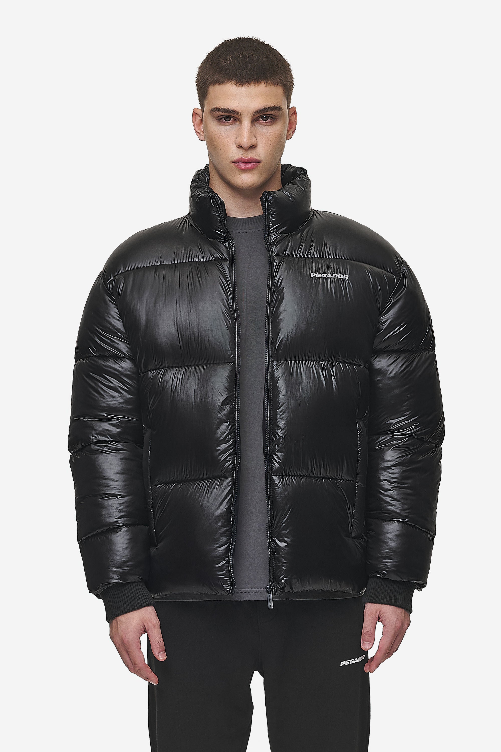 Mens glossy puffer jacket best sale