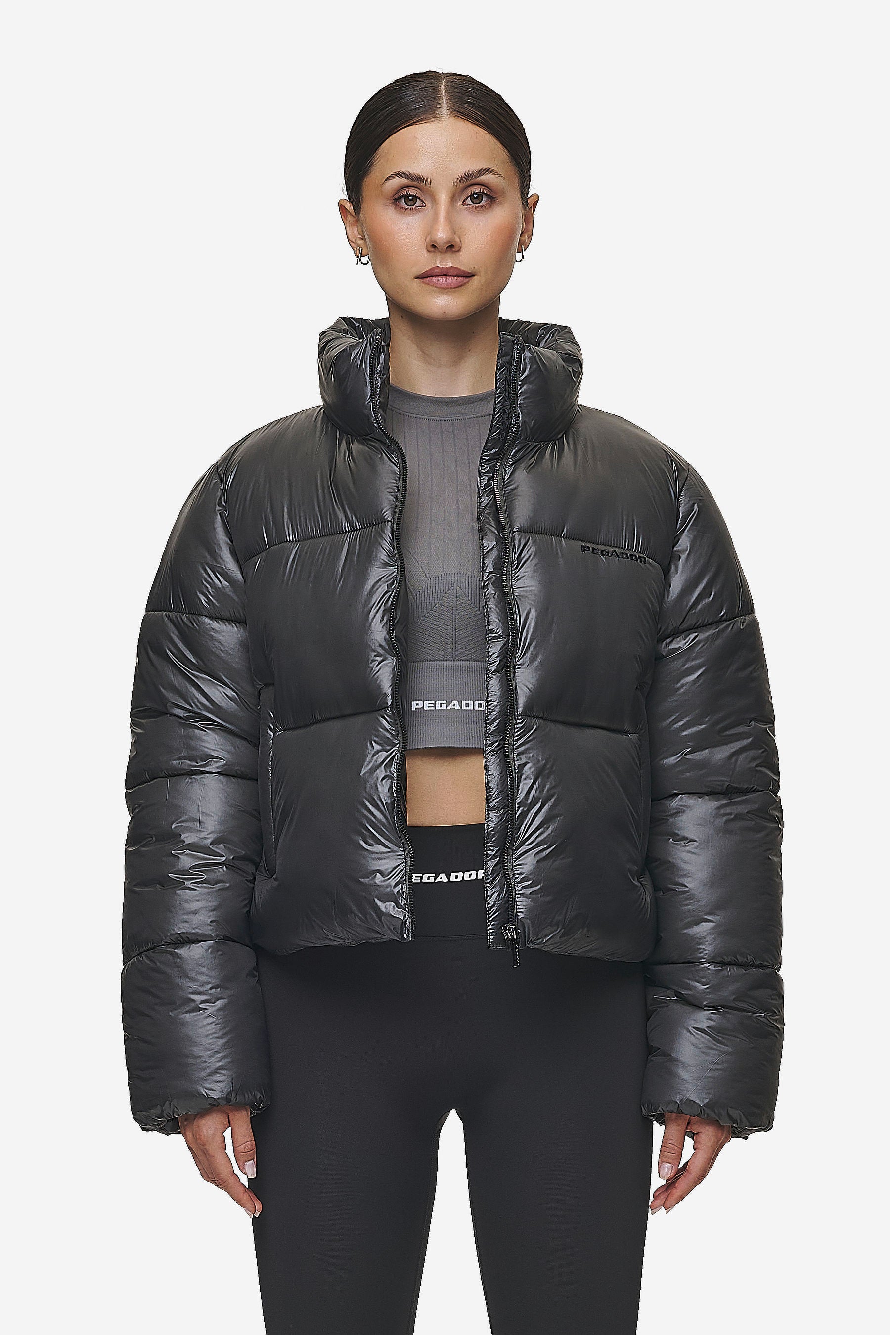 Glossy puffer coat online