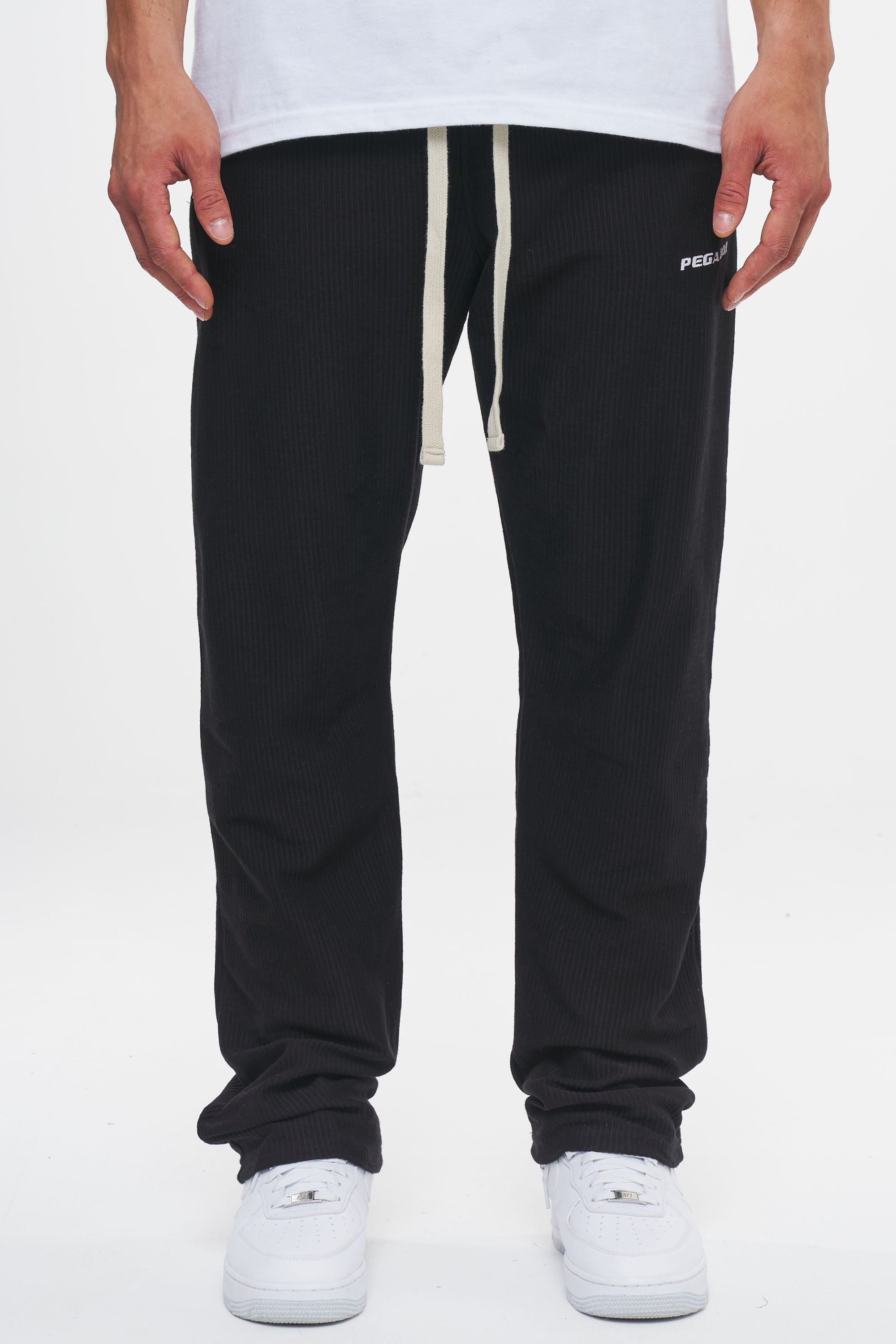 Ribbed Wide Sweat Pants Black Bottoms | Men Ahead of Time Male 