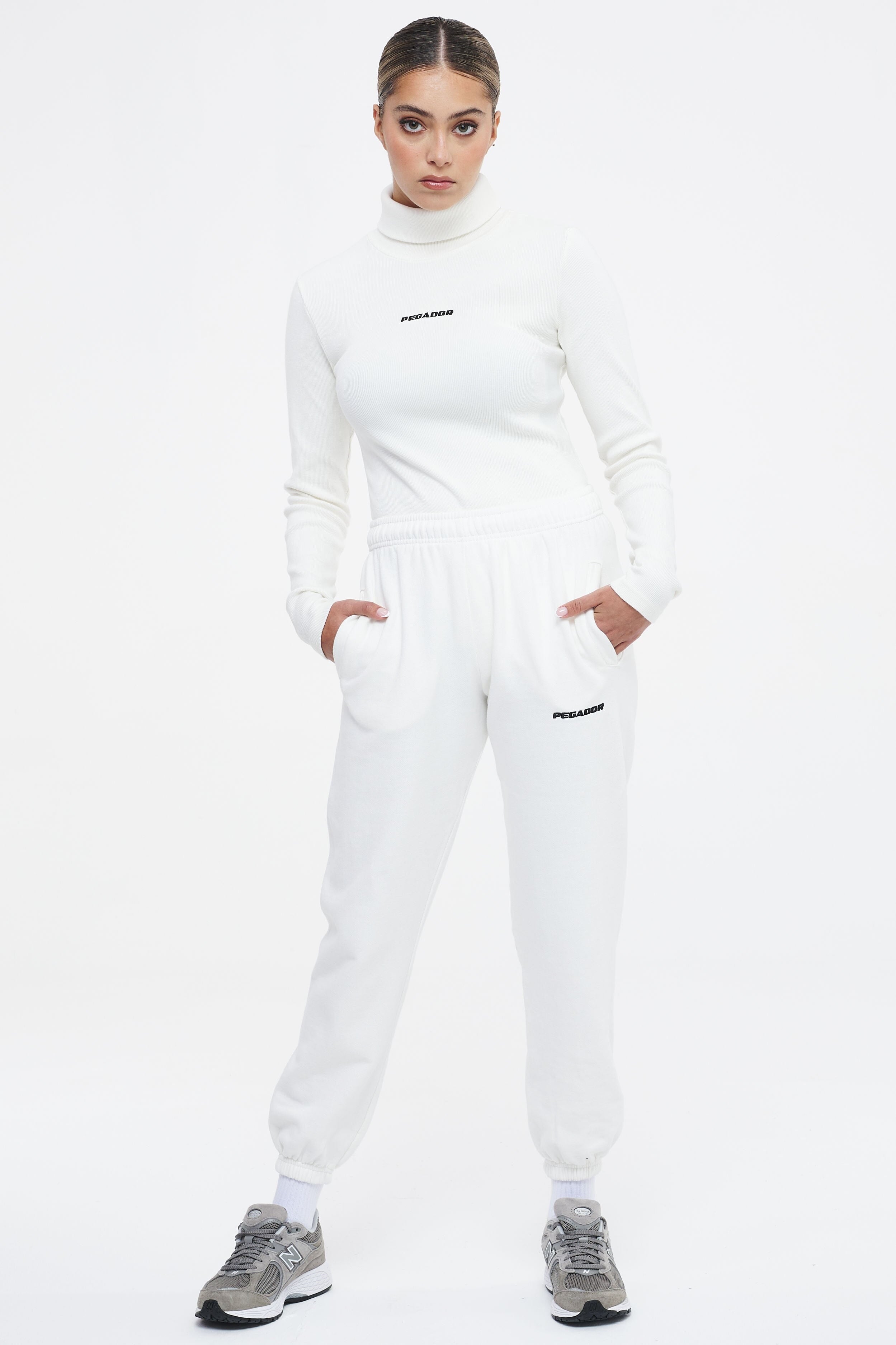 Grace High Waisted Sweat Pants Washed Bright White Bottoms | Women Cold Hearted | Female 