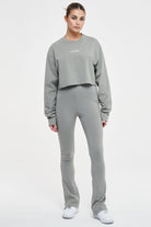 Lucy Cropped Long Sleeve Washed Mountain Grey Sweater | Women Cold Hearted | Female 