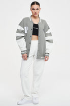 Yukon Oversized Varsity Jacket Washed Mountain Grey Bright White Jackets | Women Cold Hearted | Female 
