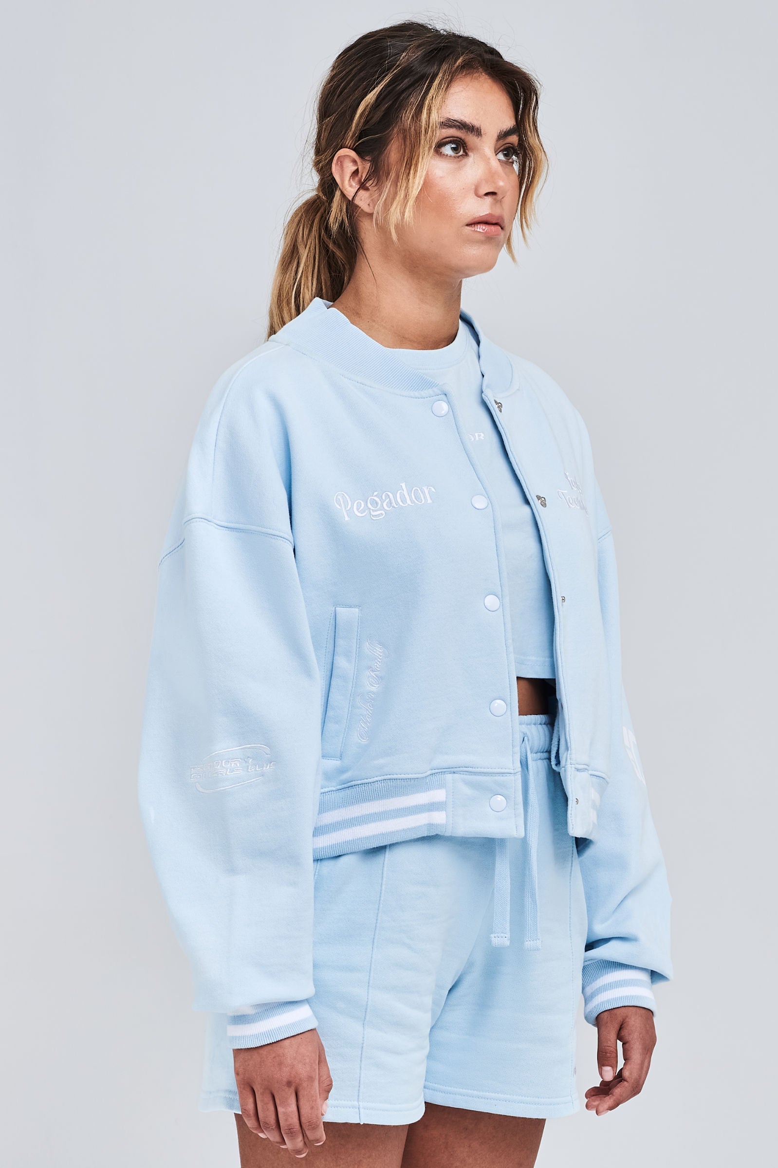 Doral Oversized Cropped Varsity Jacket Washed Ice Blue Jackets | Women Modern Reality Women 