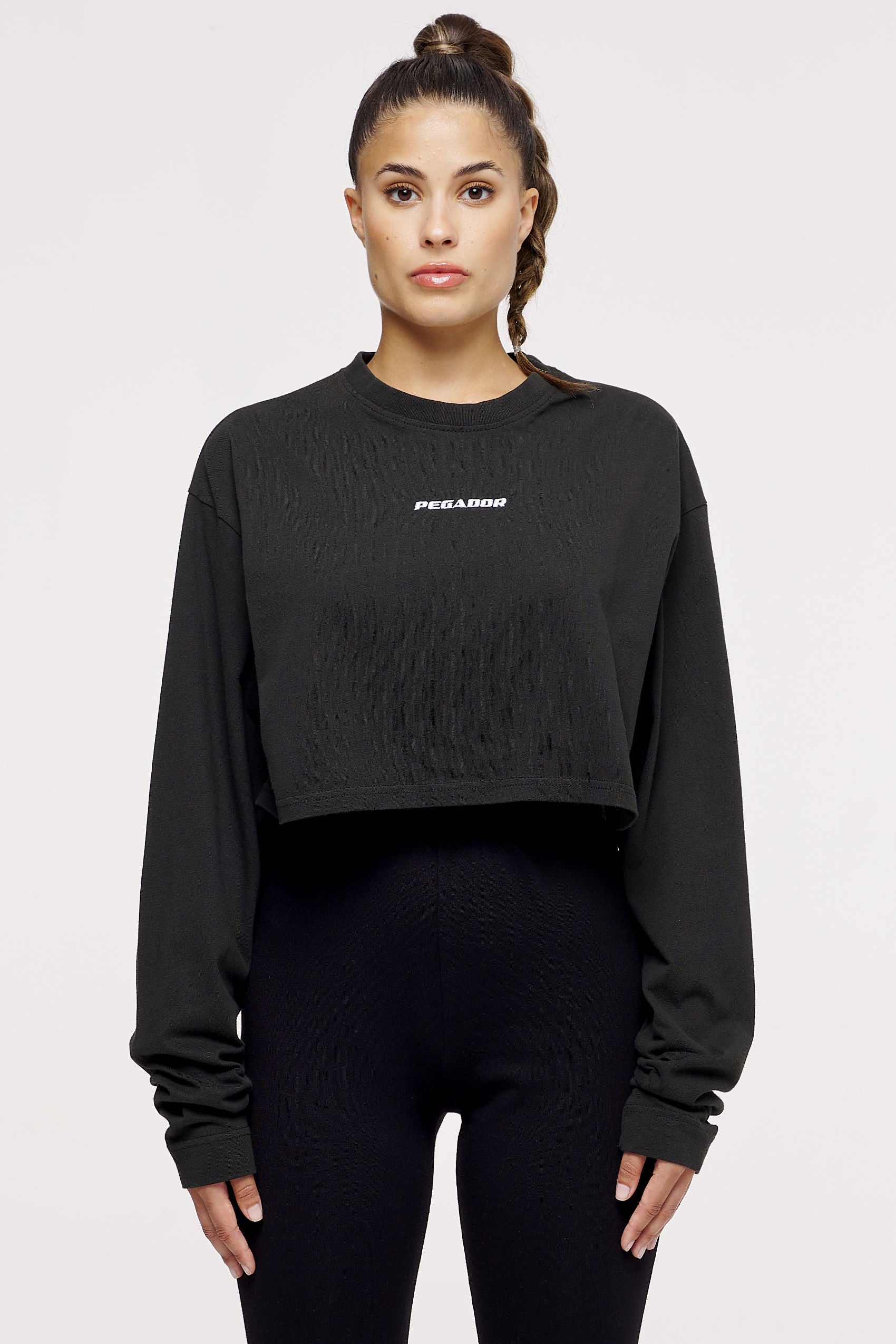 Lucy Cropped Long Sleeve Washed Phantom Black Tees | Women No Role Model Female 