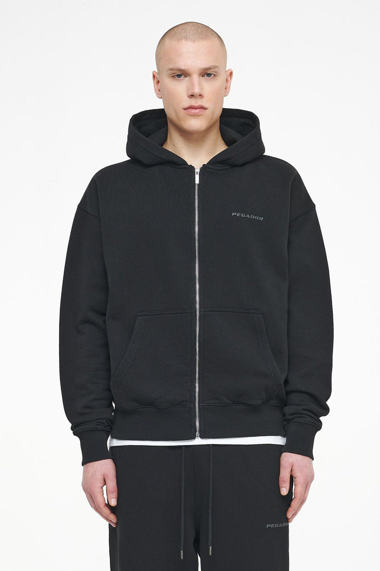 Pegador Logo Oversized Sweat Jacket Vintage Washed Black Ink Gum