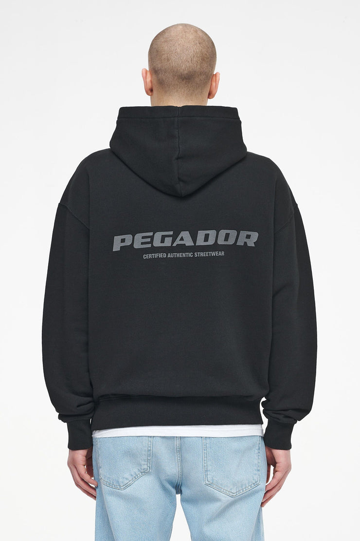 Pegador Colne Logo Oversized Hoodie Vintage Washed Black Ink Gum