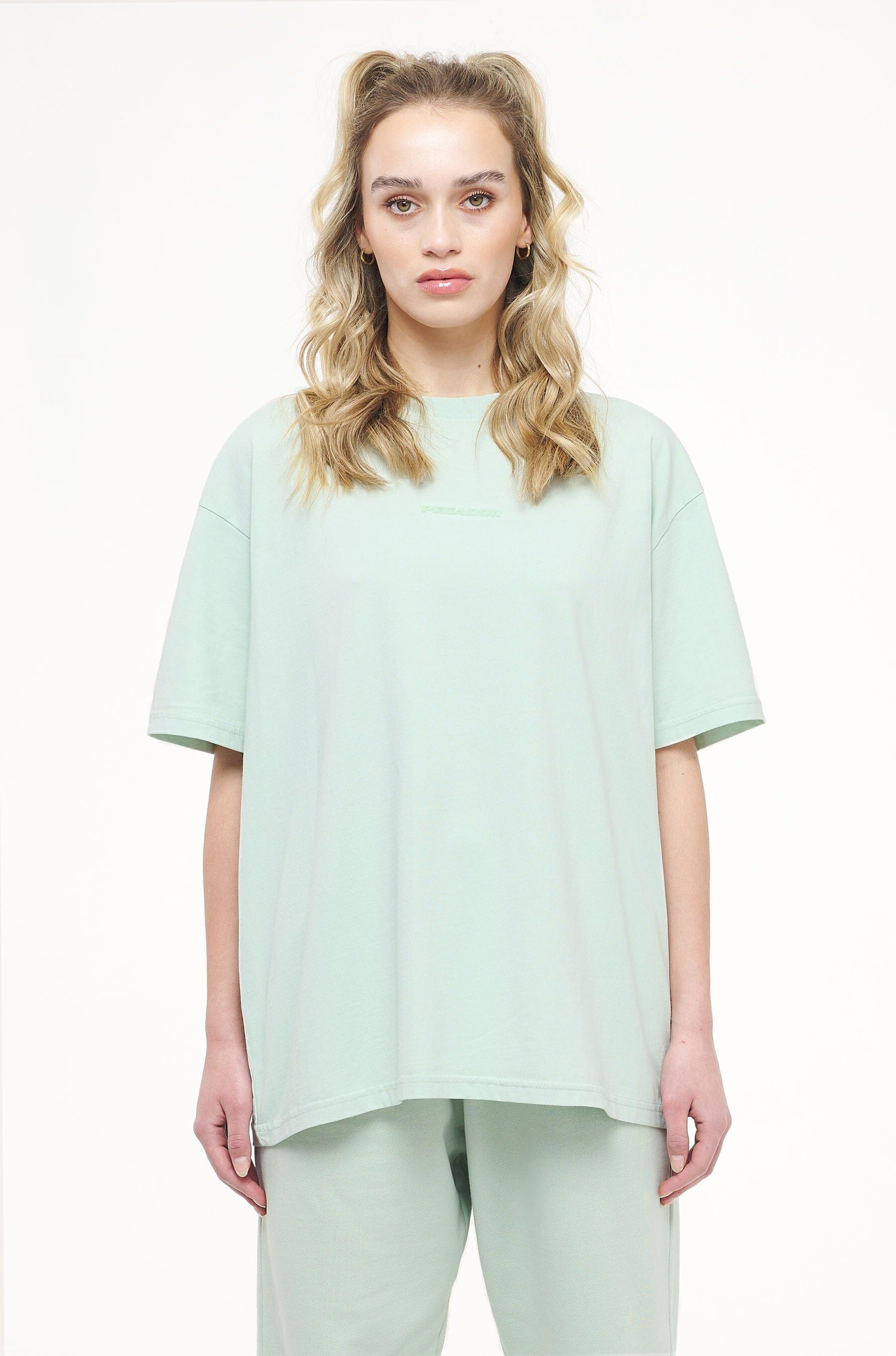 Beverly Logo Oversized Tee Vintage Washed Milky Green Gum Tees | Women Trust The Process | Women 