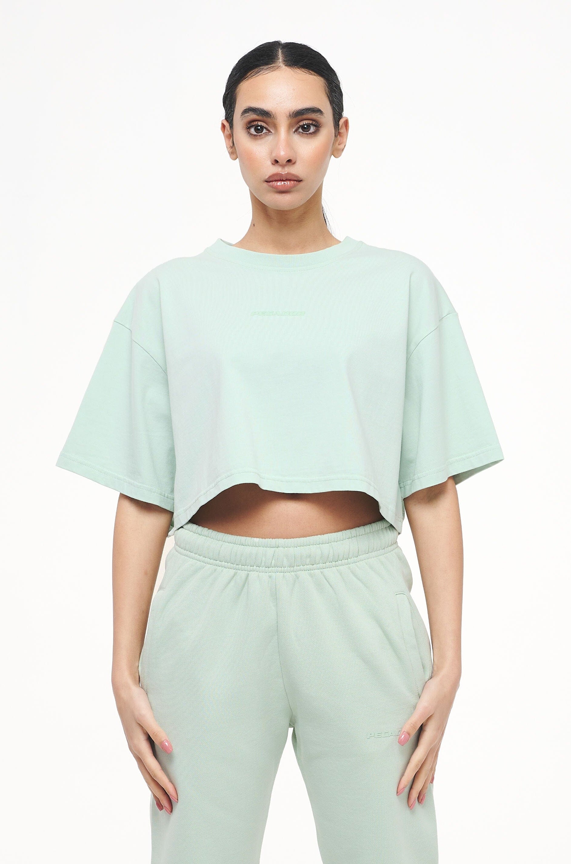 Layla Oversized Cropped Tee Vintage Washed Milky Green Gum Tees | Women Trust The Process | Women 