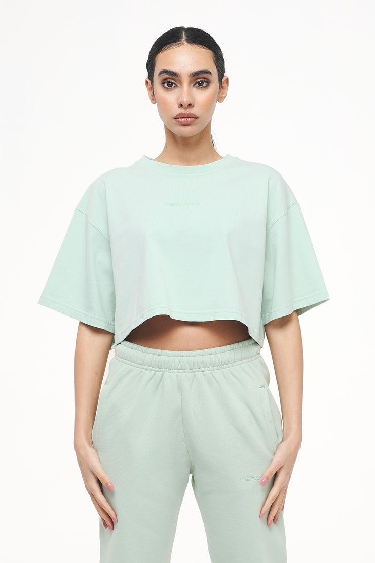 Pegador Layla Oversized Cropped Tee Vintage Washed Milky Green Gum