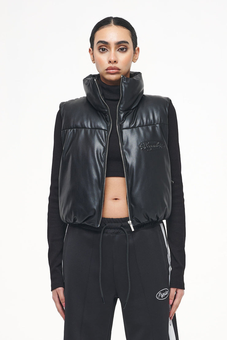 Pegador Zito Cropped Faux Leather Vest Black